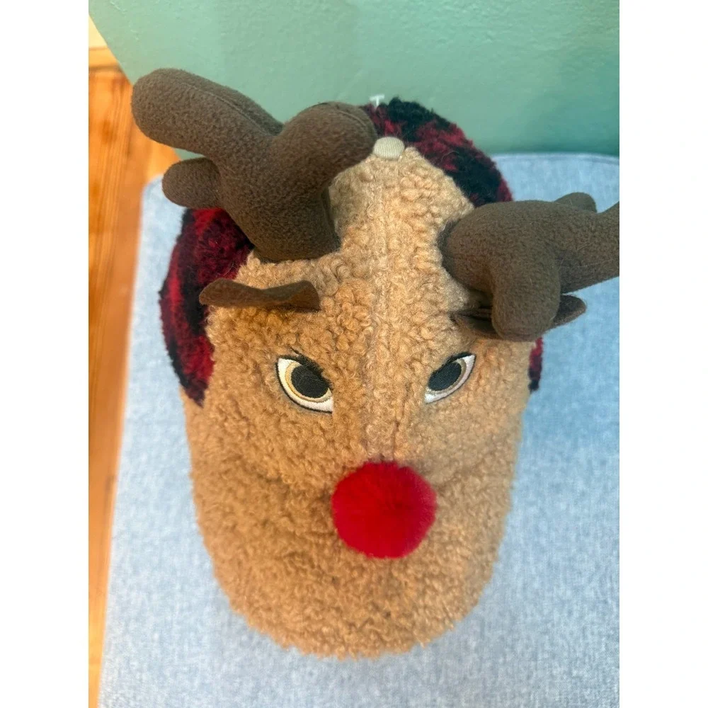 NEW Reindeer Christmas Plush Hat One Size Holiday Time Brown Red Adult